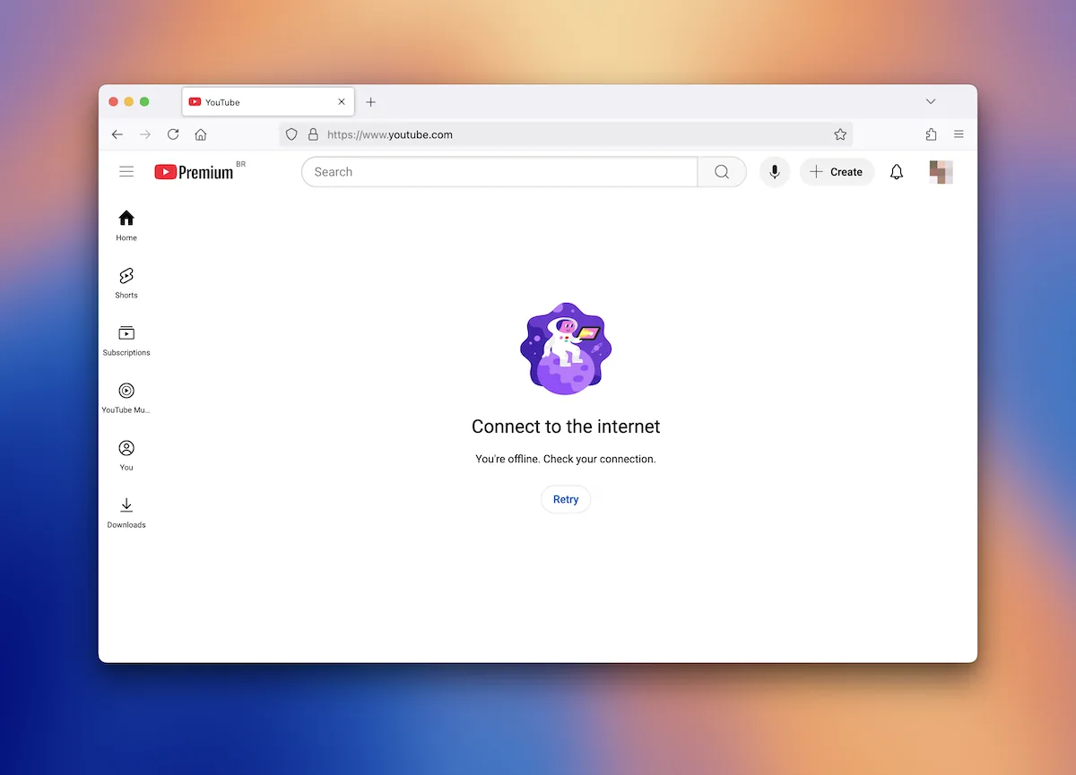 Blocked YouTube page showing only a cached shell with no videos loading