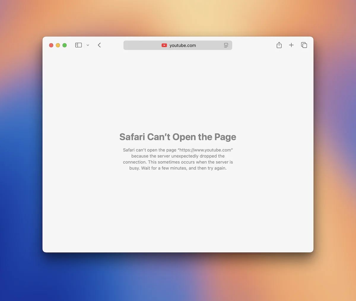 Browser showing a blocked website that fails to load, as if the internet is down