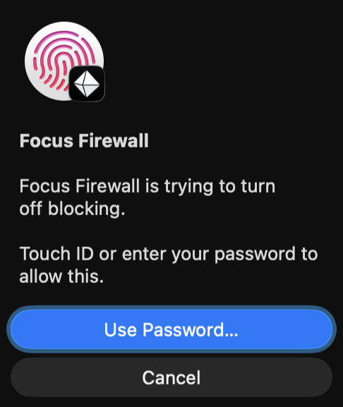 macOS asking for Touch ID because Focus Firewall is trying to turn off blocking