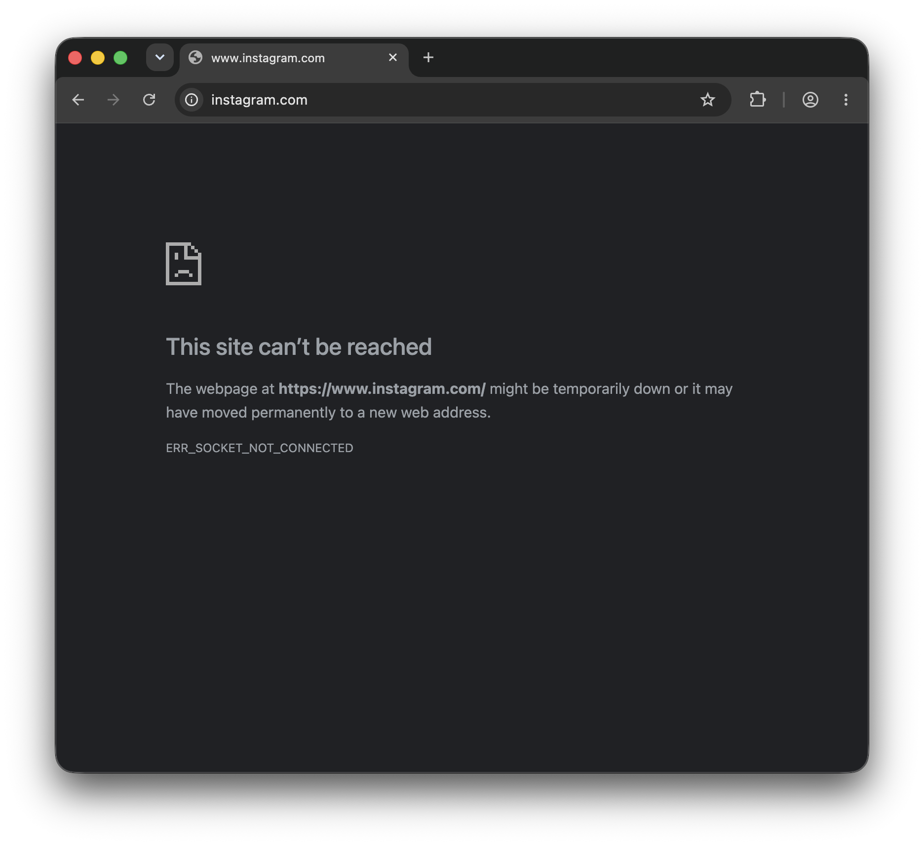 Instagram blocked in Chrome on a Mac: the page can't connect and no feed loads