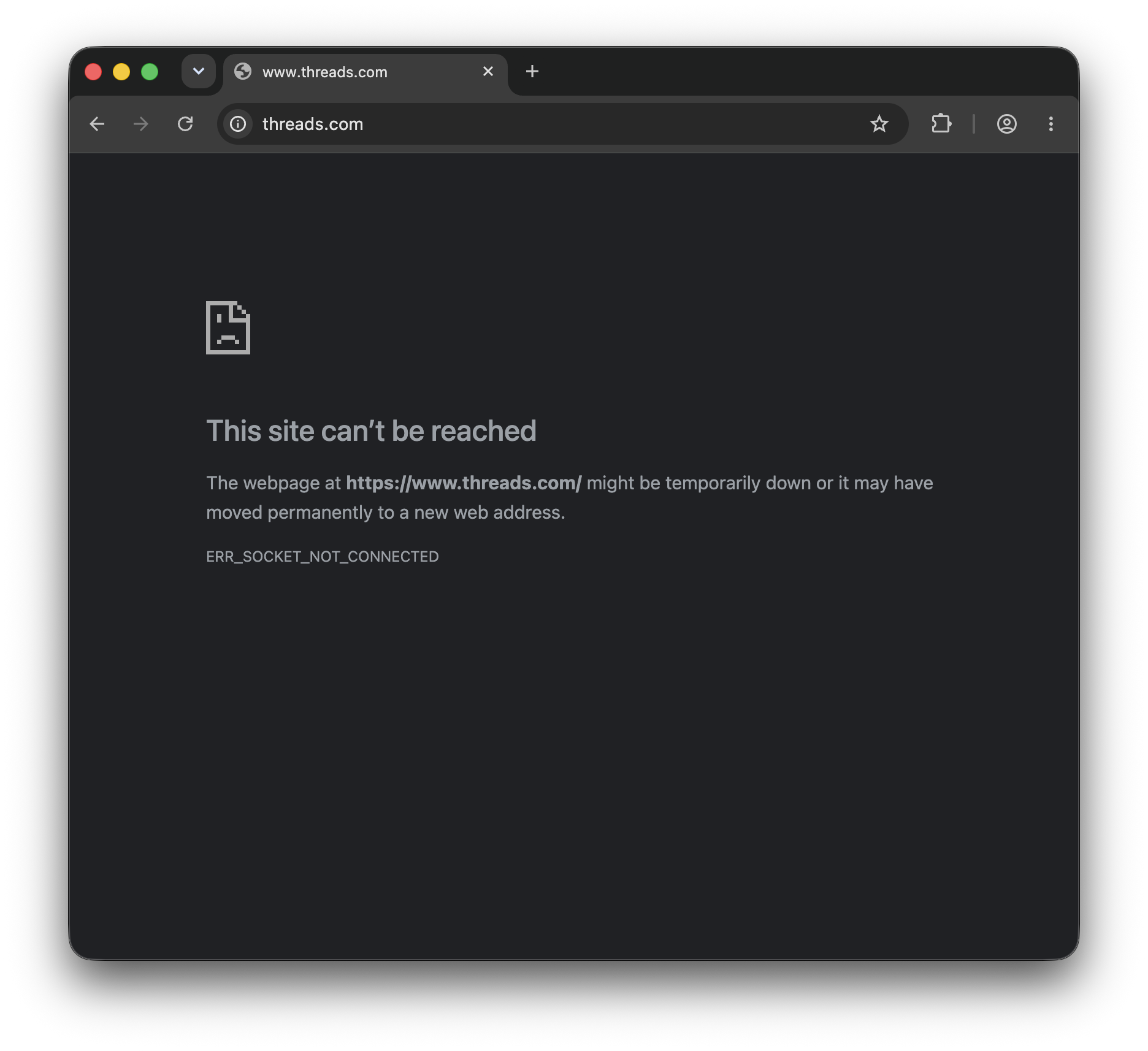 Threads blocked in Chrome on a Mac: the page can't connect and no posts load