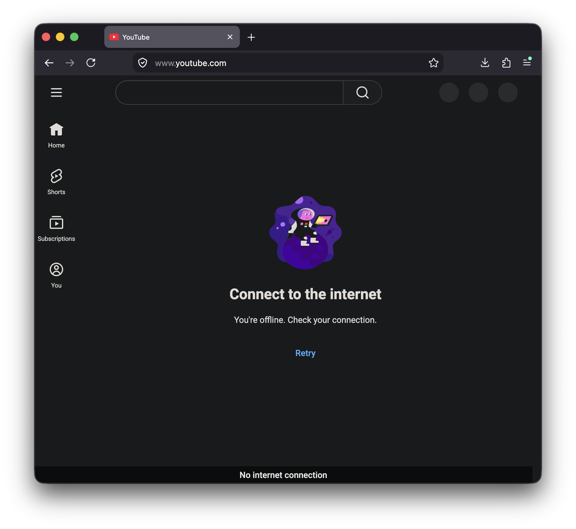 YouTube blocked in Chrome: the page asks to connect to the internet